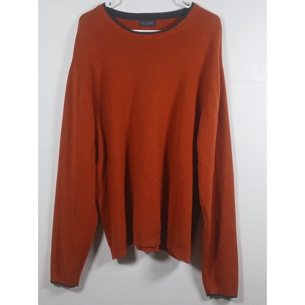 Saddlebred Burnt Orange Sweater Size M/L Gray Trim Accents Poly Cotton Knit EUC